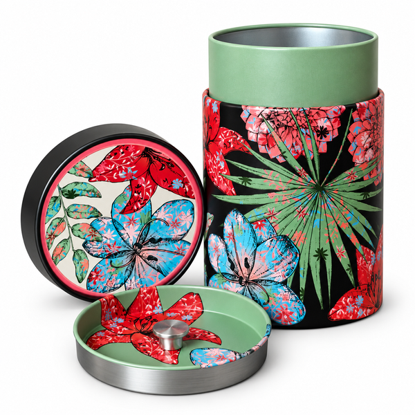 Puszka na herbatę Rustic Flower 150 g – czerwona
